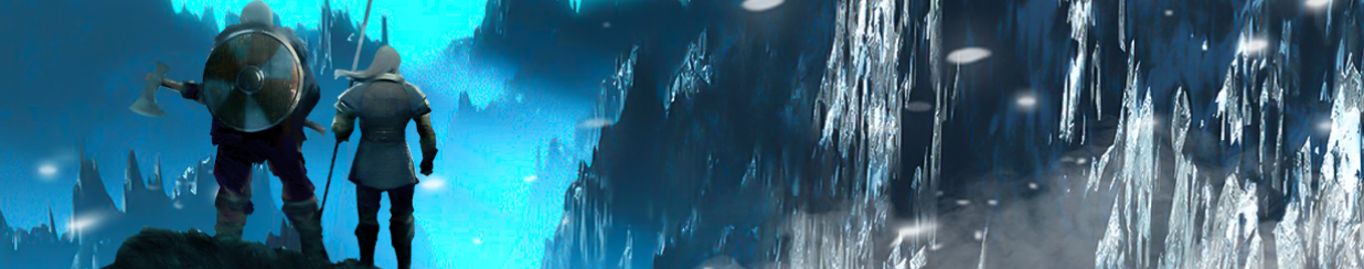 Buy New World Gold, Two characters standing over a cliff watching the cold mountains