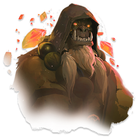 Warrior with orange stones floating around